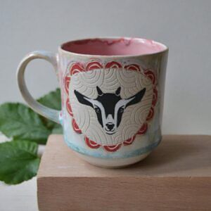 Kubek z kozą - różowo - błękitny
