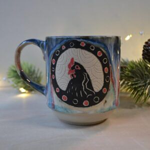 Kubek z kurą - niebiesko różowy